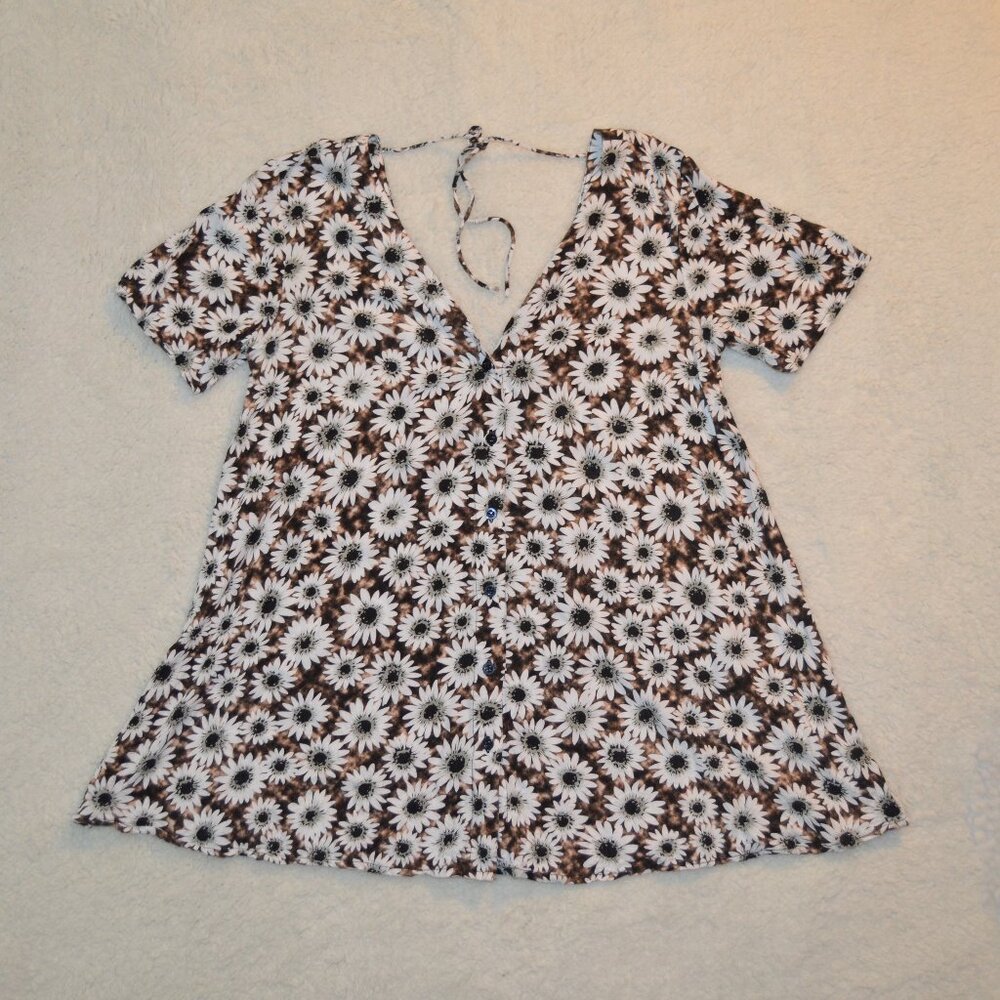 Motel Rocks Trapeze Babydoll Daisy Top M Deep V Summer Boho Viscose Tunic